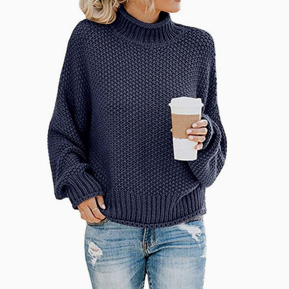 Maribel – Oversized Chunky Knit Turtleneck Sweater for Women – view 9