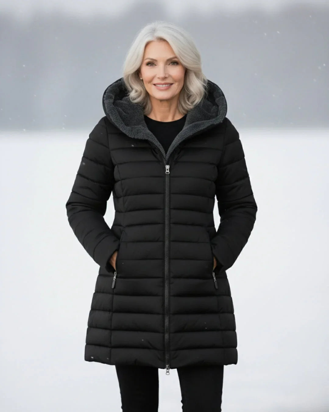 Women's Puffer Jacket – Hooded Quilted Zip Front Sherpa Lined – view 6
