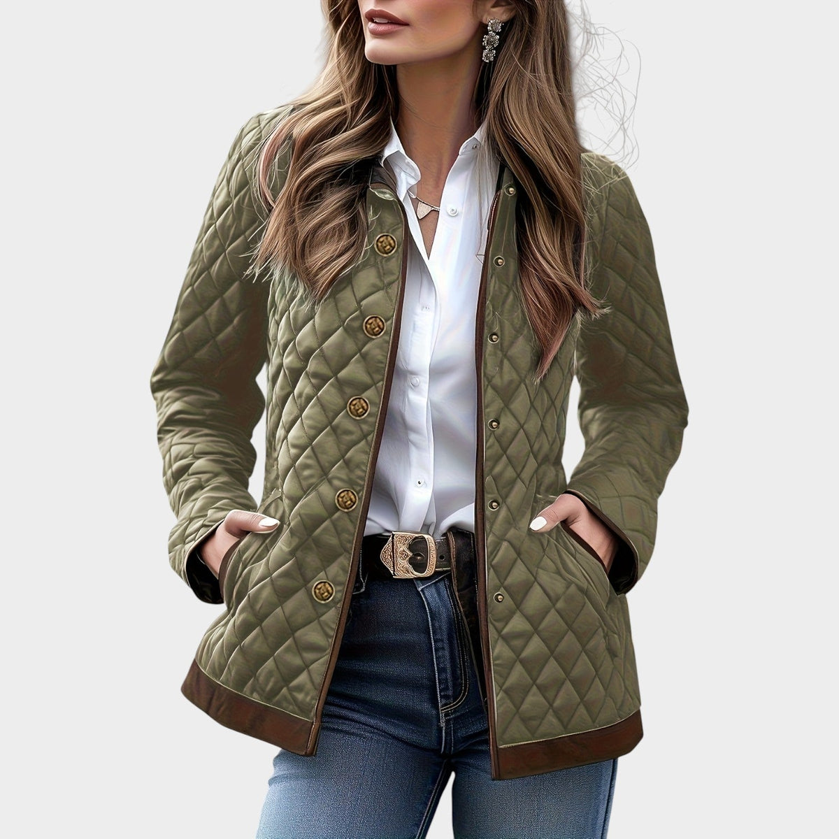 Women’s Quilted Jacket Casual Longline Button Front – view 2