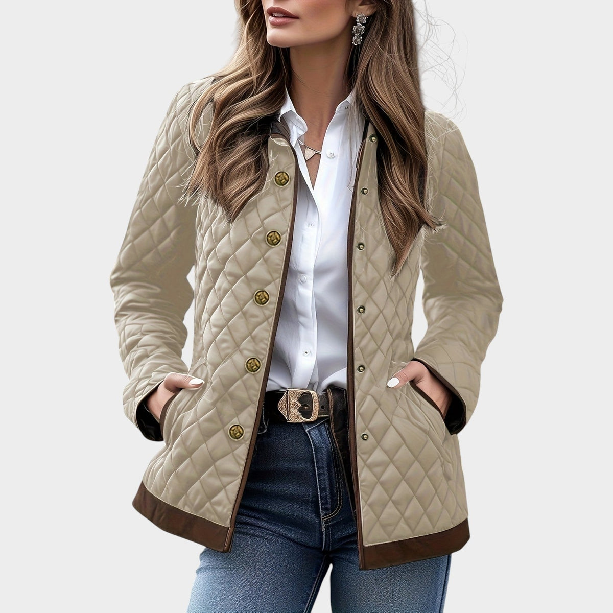 Women’s Quilted Jacket Casual Longline Button Front – view 3
