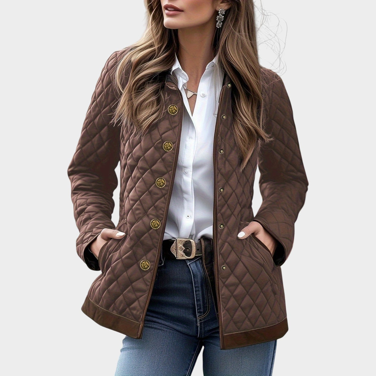 Women’s Quilted Jacket Casual Longline Button Front – view 4