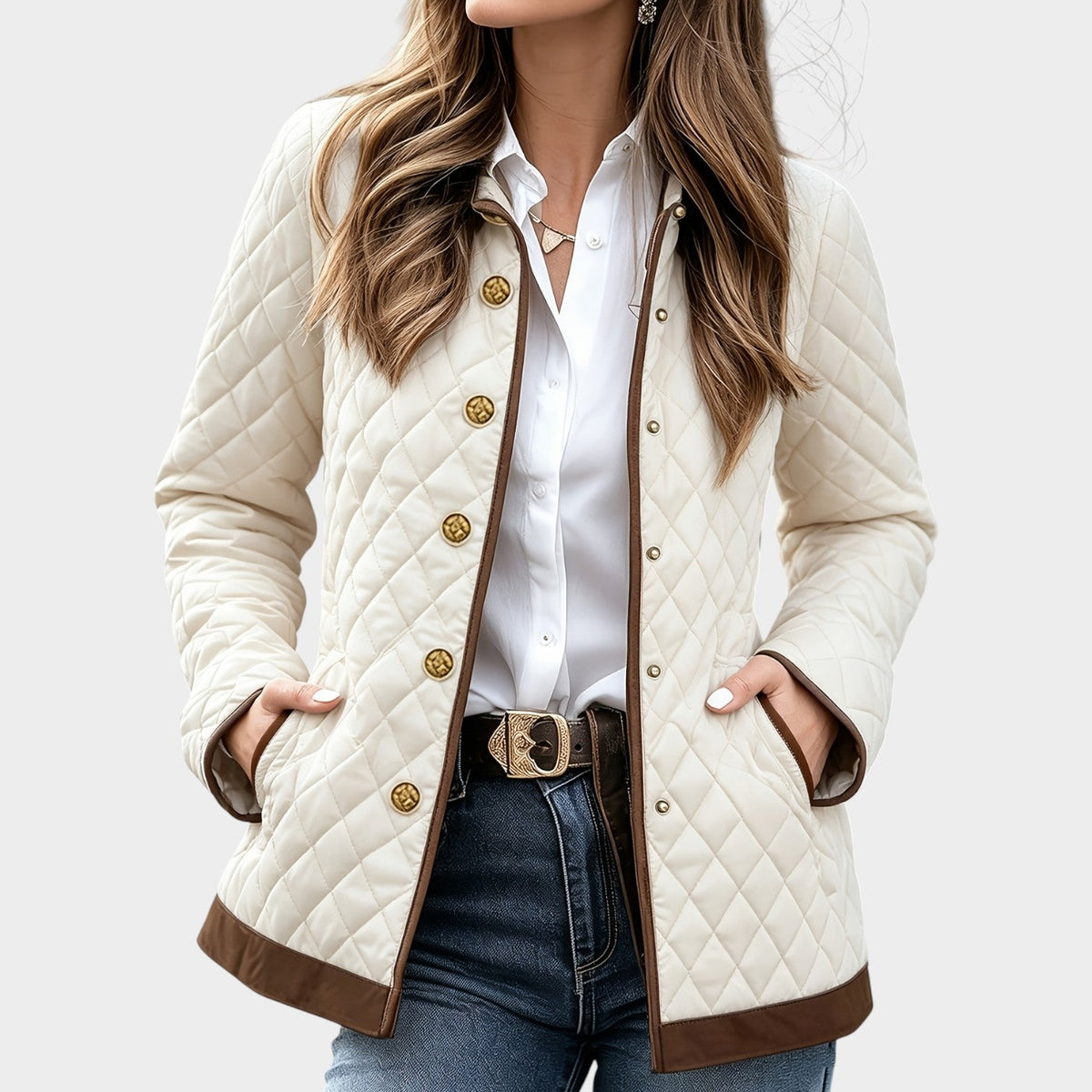 Women’s Quilted Jacket Casual Longline Button Front – view 5