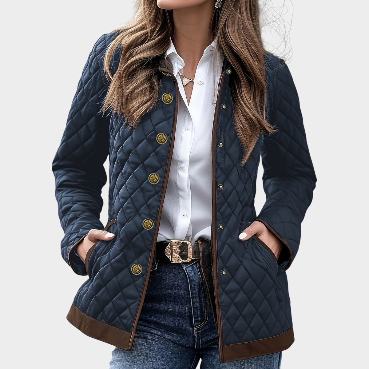 Women’s Quilted Jacket Casual Longline Button Front – view 9