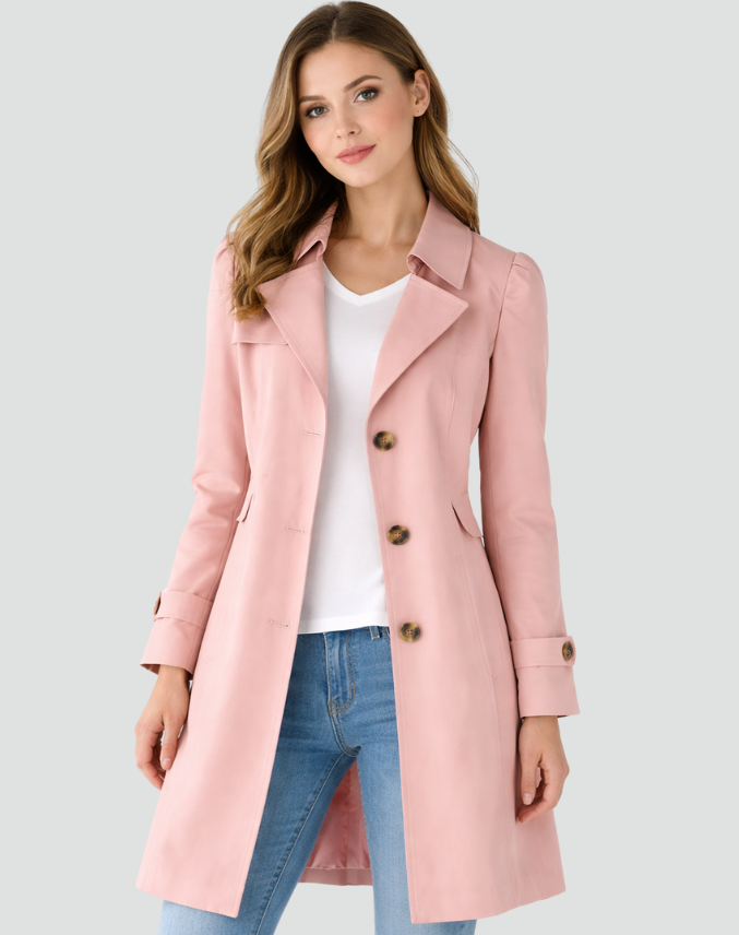 Women's Slim Fit Trench Coat – Single Breasted & Notch Lapel – view 4