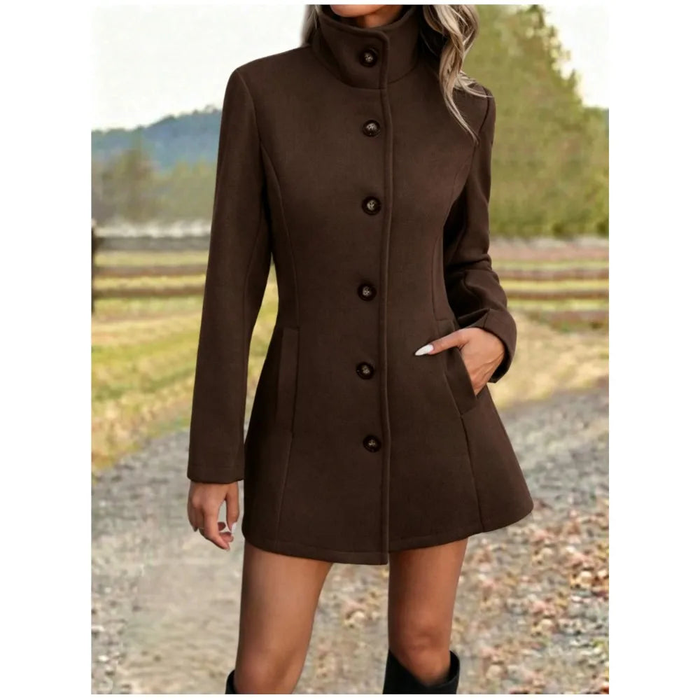 Women's Stand Collar Long Wool-Look Coat – Augusta
