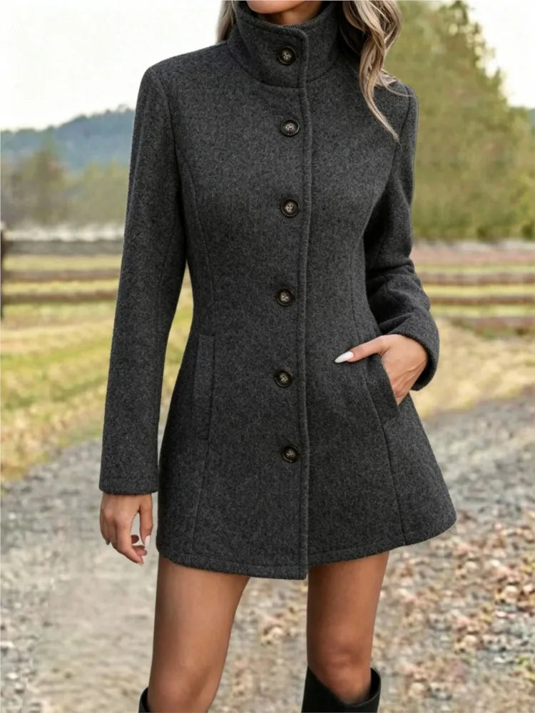 Women's Stand Collar Long Wool-Look Coat – Augusta – view 12