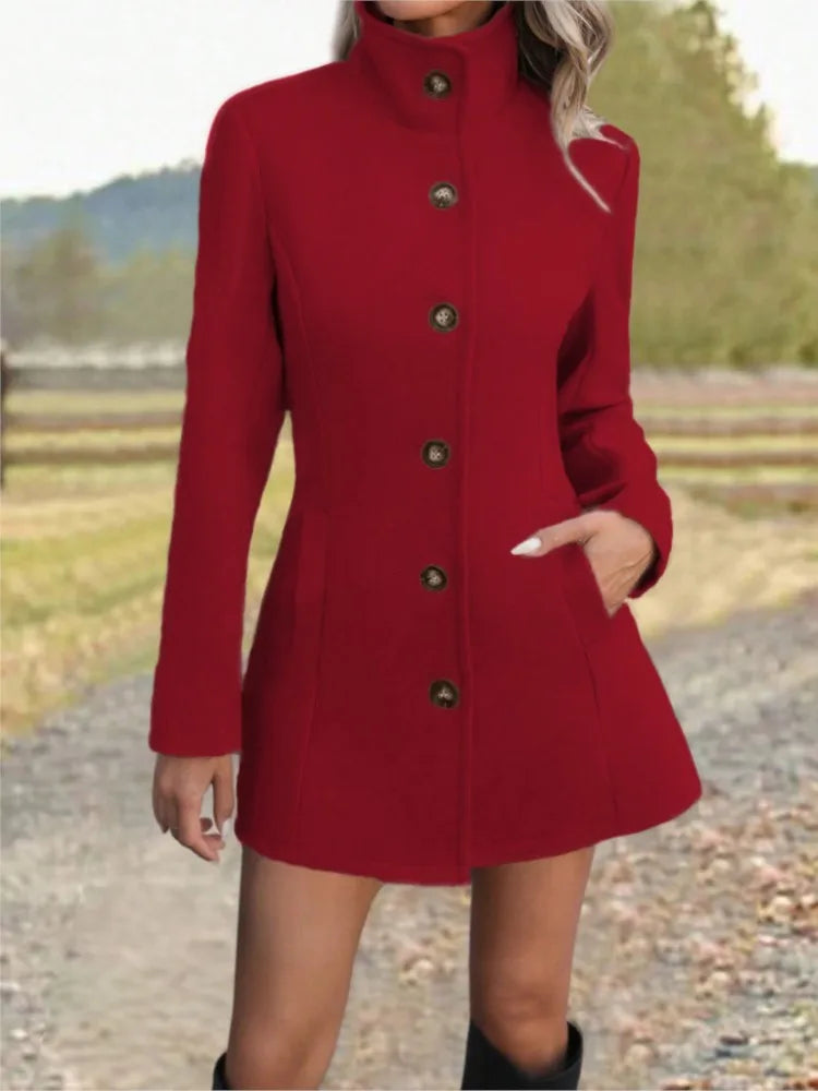 Women's Stand Collar Long Wool-Look Coat – Augusta – view 13