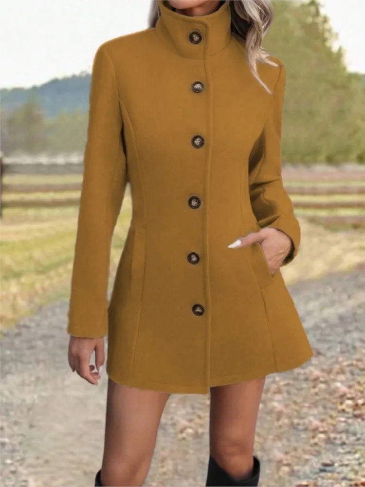 Women's Stand Collar Long Wool-Look Coat – Augusta – view 14