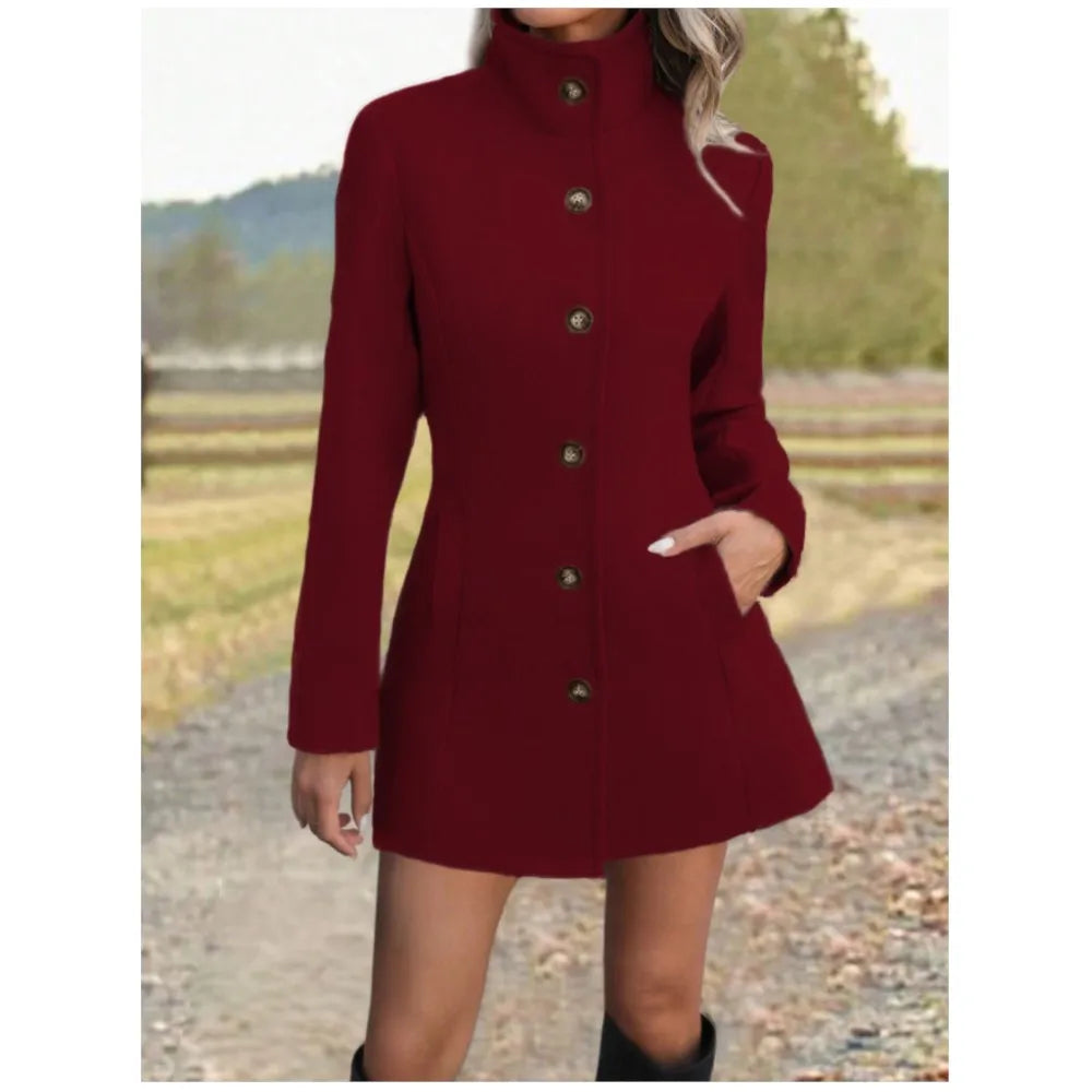 Women's Stand Collar Long Wool-Look Coat – Augusta – view 4