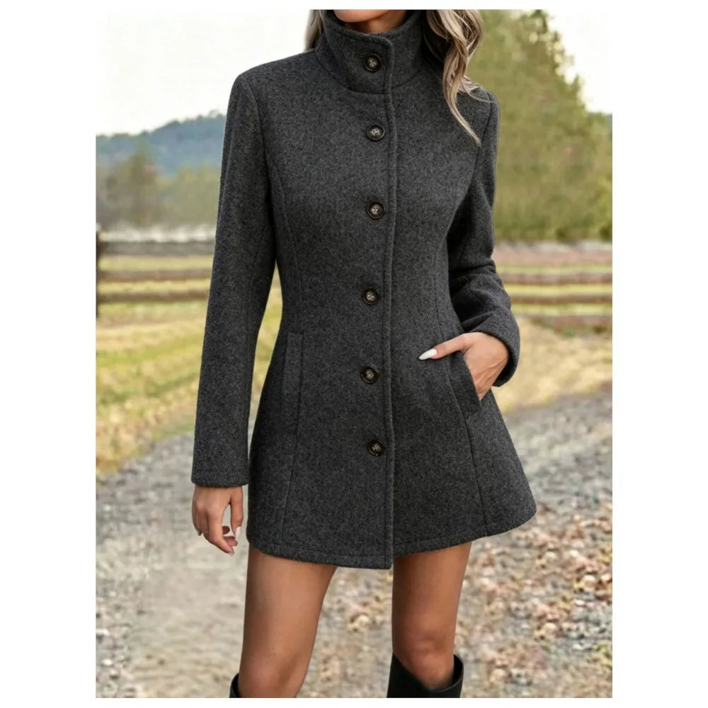 Women's Stand Collar Long Wool-Look Coat – Augusta – view 5