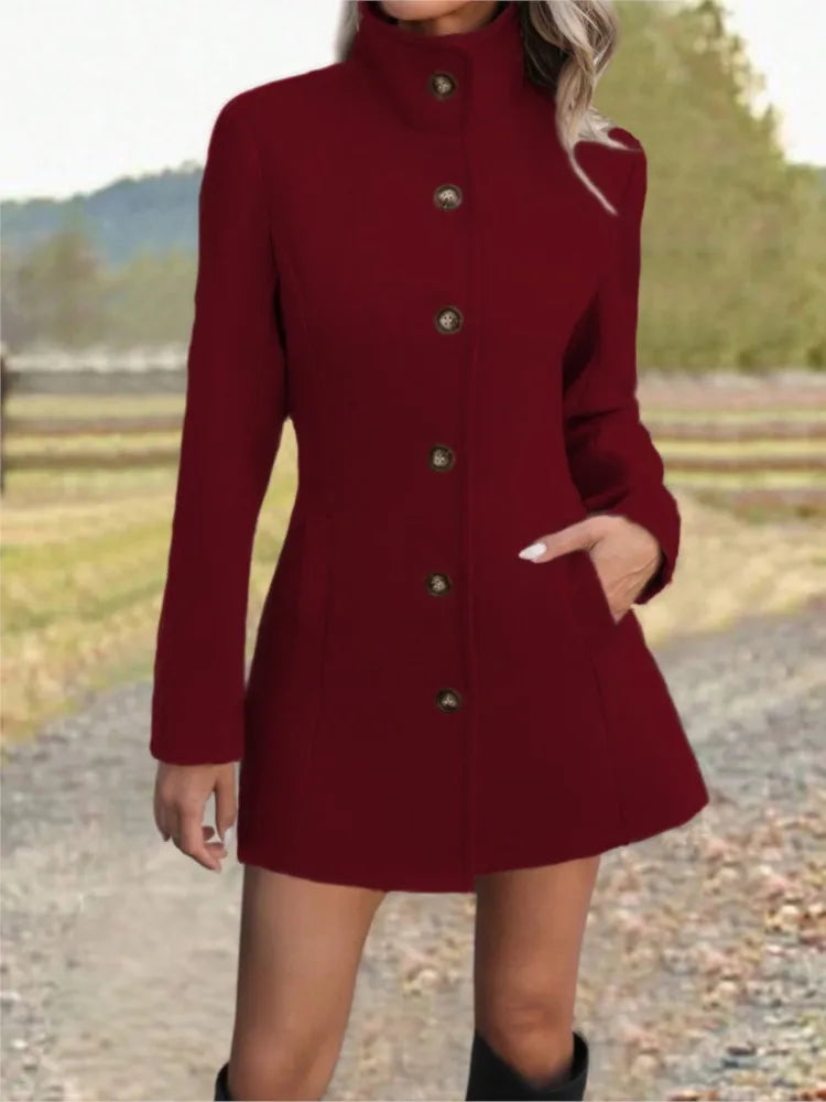 Women's Stand Collar Long Wool-Look Coat – Augusta – view 7
