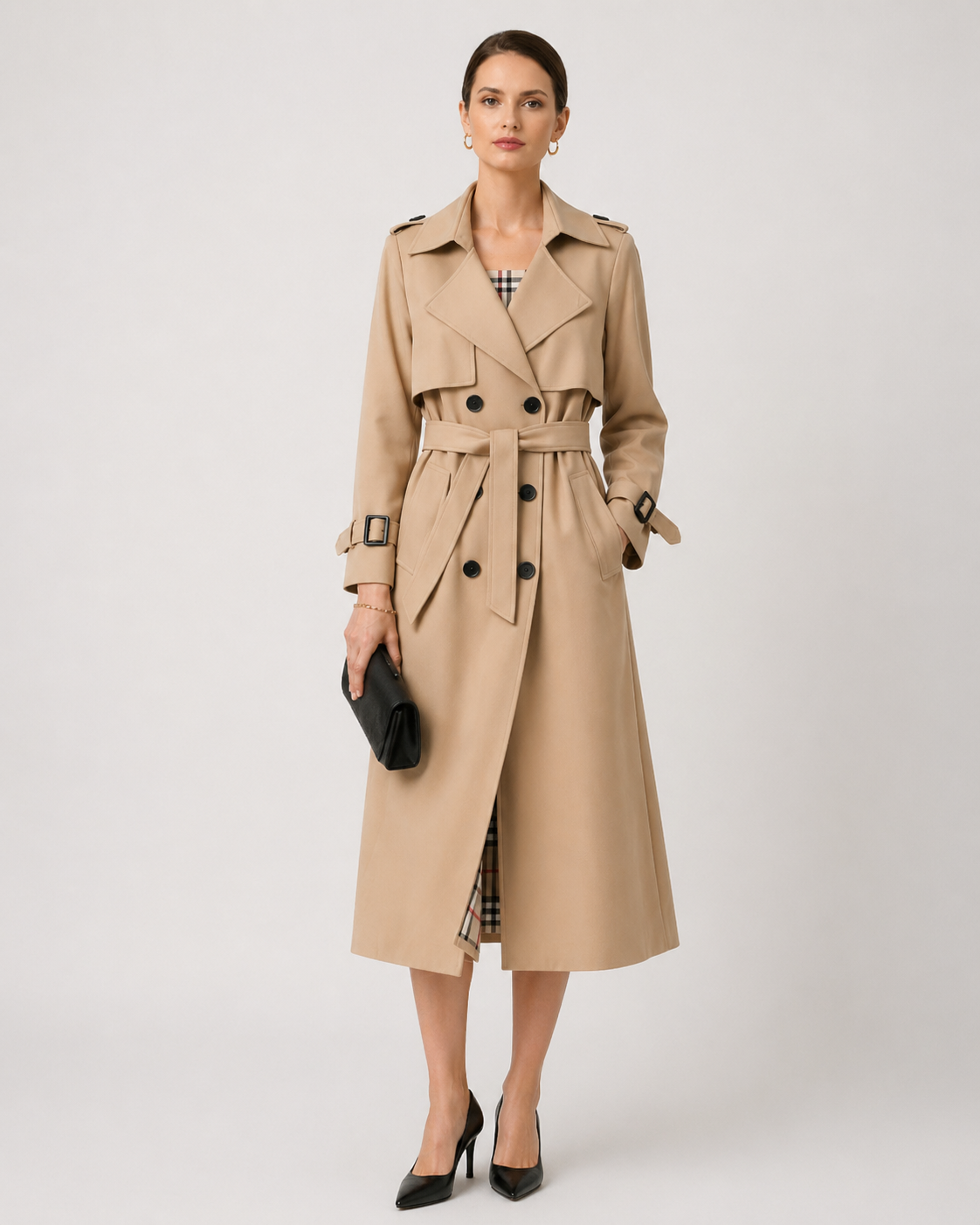 Women's Trench Coat with Belted Waist