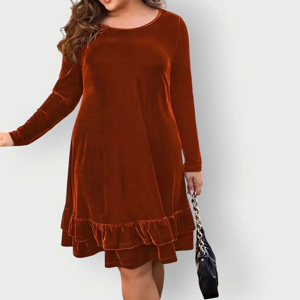 Women's Velvet Midi Dress with Ruffled Hem