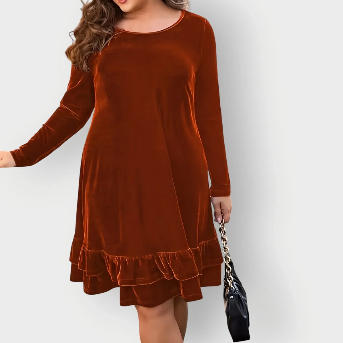Women's Velvet Midi Dress with Ruffled Hem