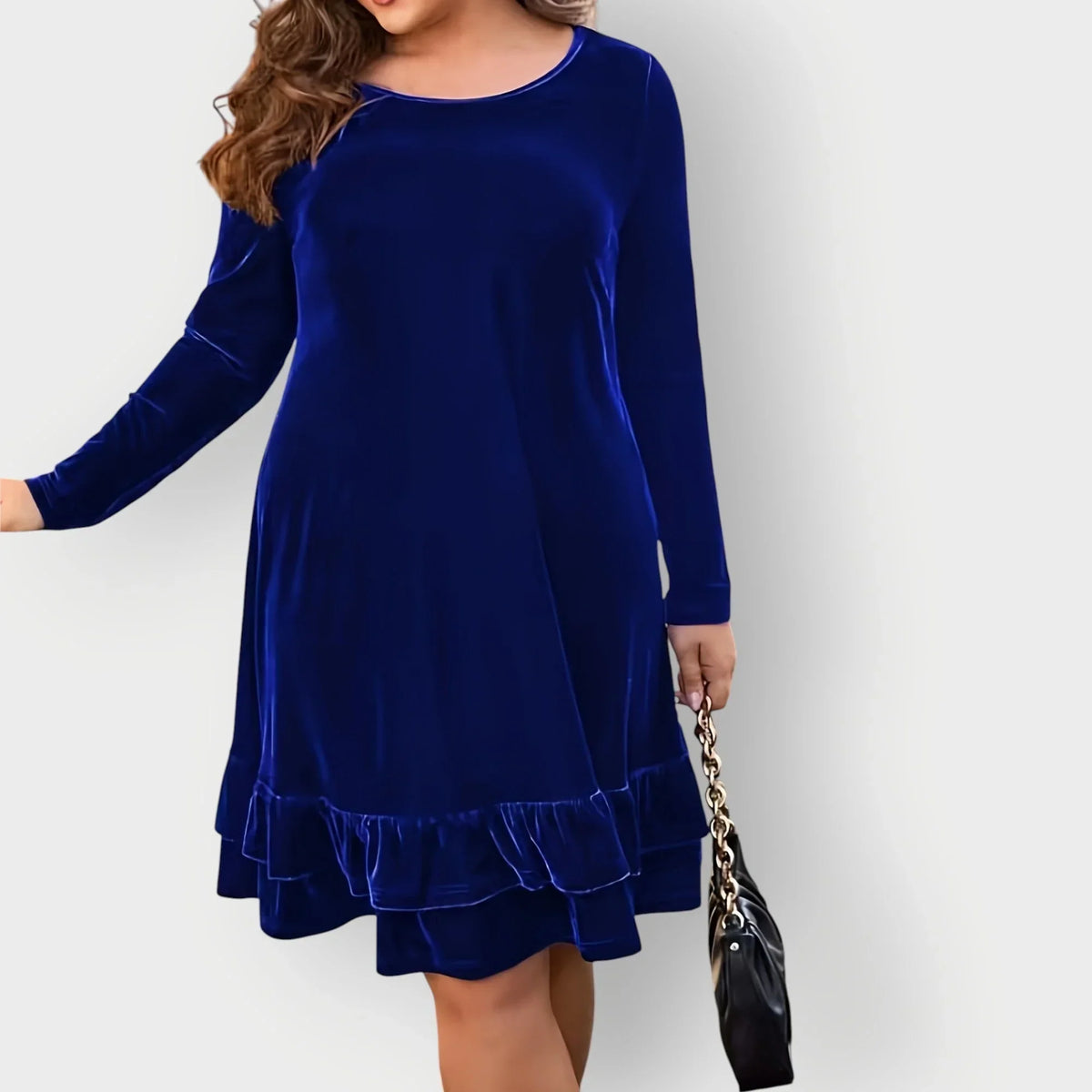 Women's Velvet Midi Dress with Ruffled Hem
