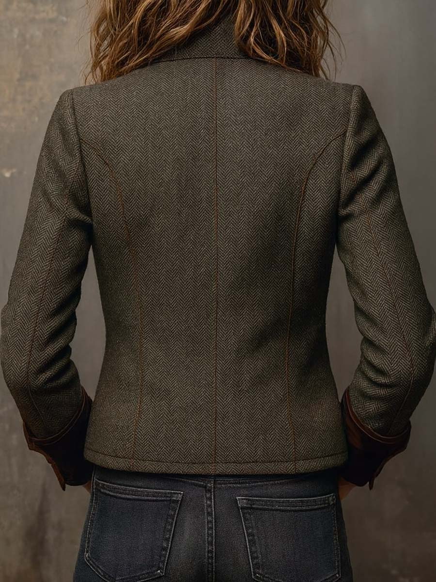 Women’s Vintage Herringbone Contrast Trim Blazer – view 3