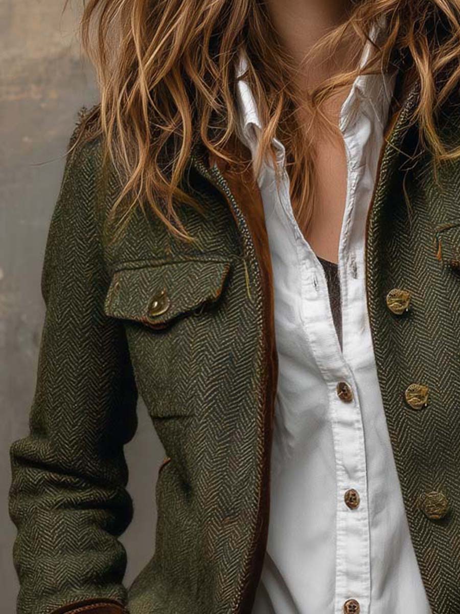 Women’s Vintage Herringbone Contrast Trim Blazer – view 4