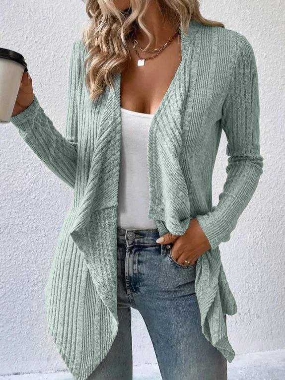 Women's Waterfall Ribbed Cardigan – Open Front & Longline Fit – view 2