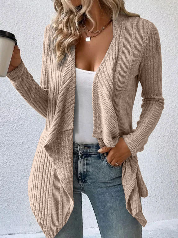 Women's Waterfall Ribbed Cardigan – Open Front & Longline Fit – view 4