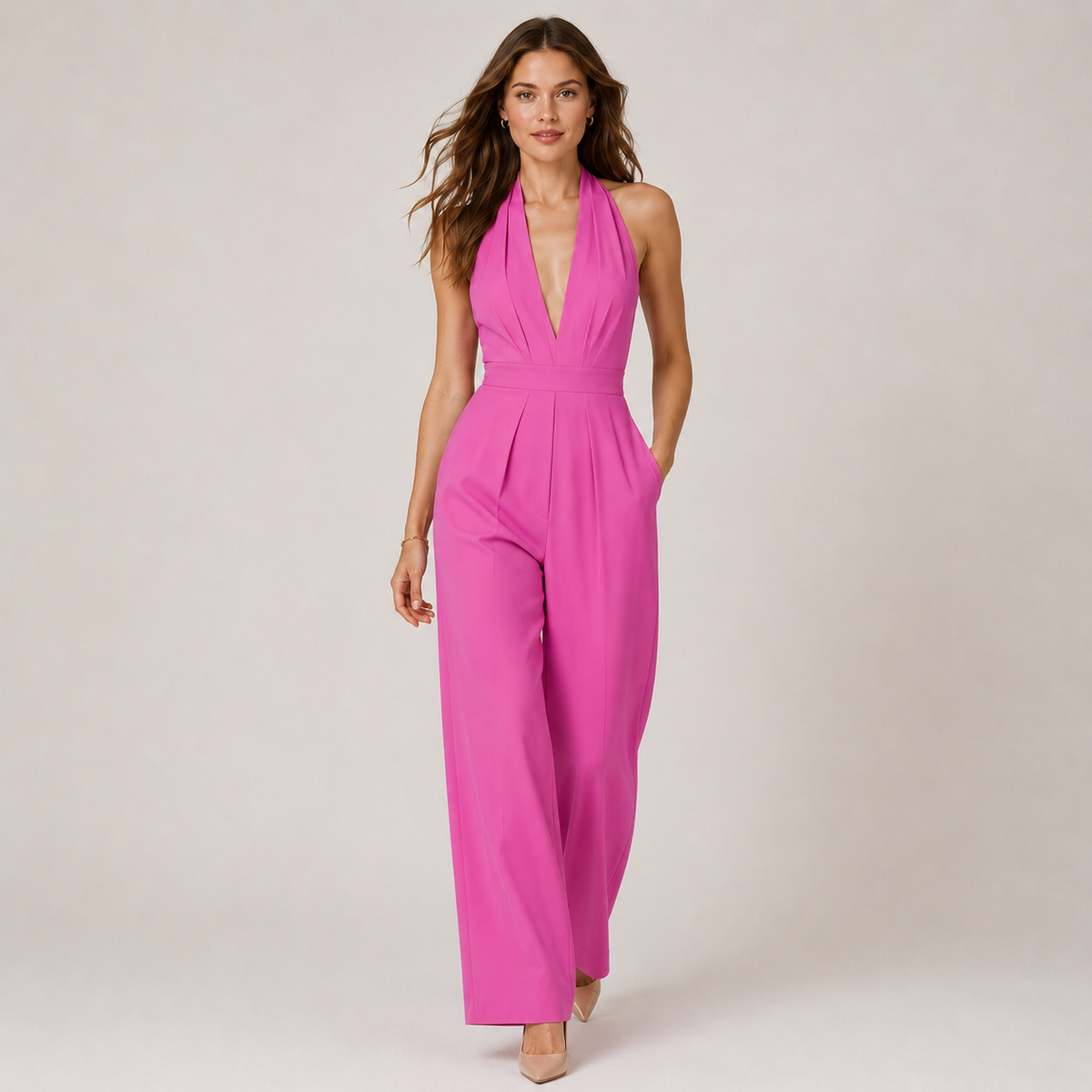 Women's Wide Leg Halter Jumpsuit Elegant One Piece Outfit – view 5