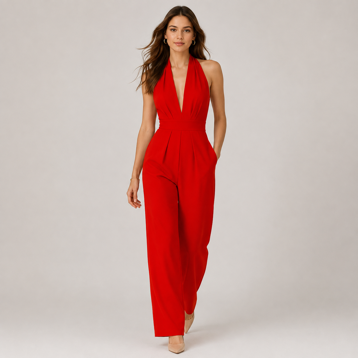 Women's Wide Leg Halter Jumpsuit Elegant One Piece Outfit – view 9