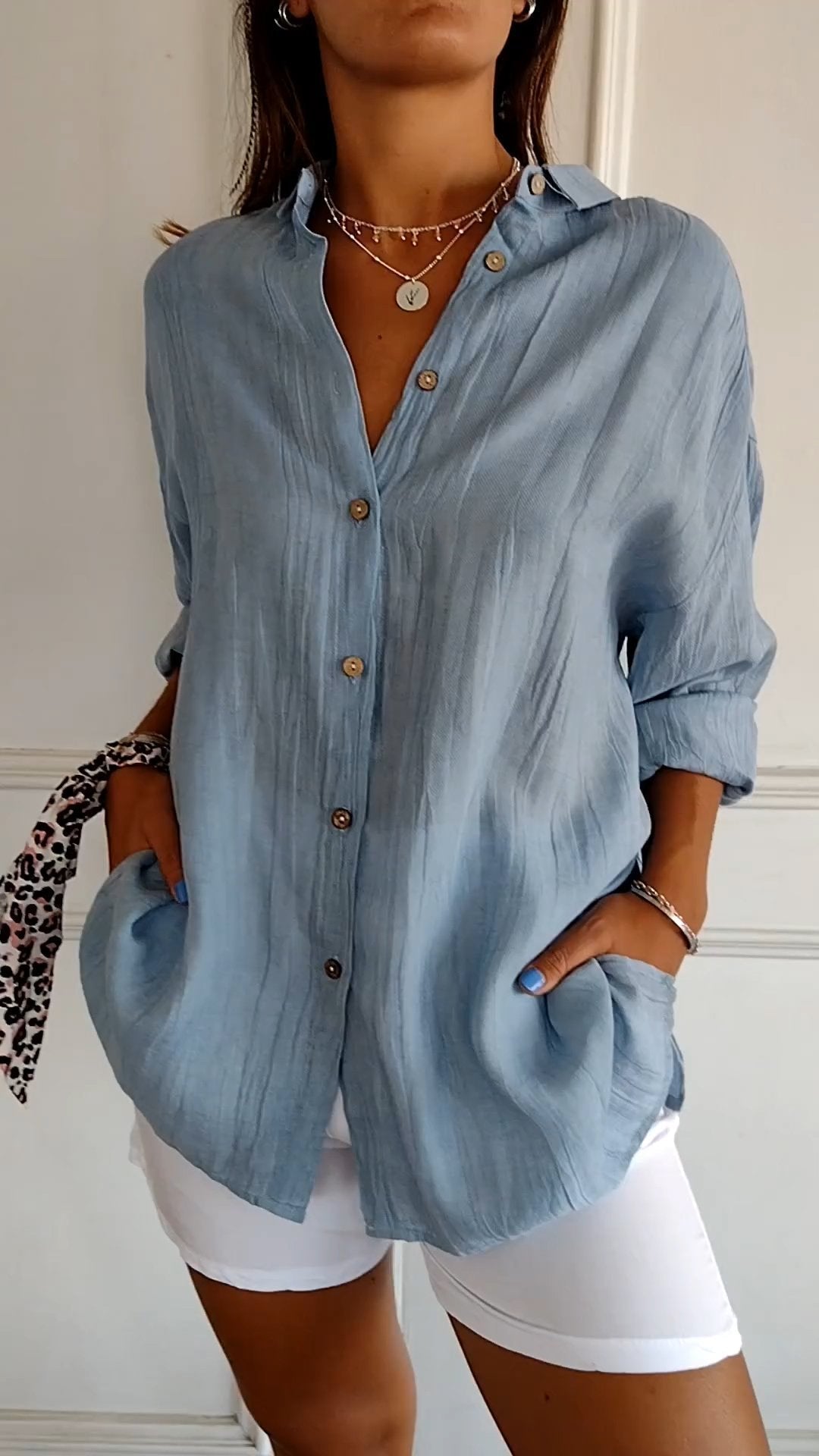 Cora | Crinkled Button Down Long Sleeve Top for Women