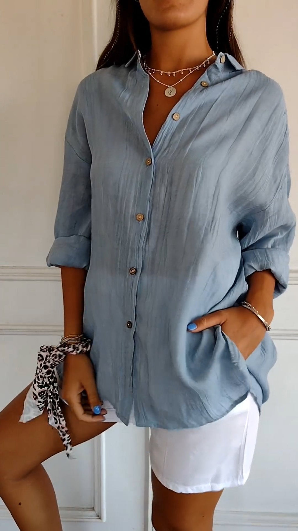 Cora | Crinkled Button Down Long Sleeve Top for Women