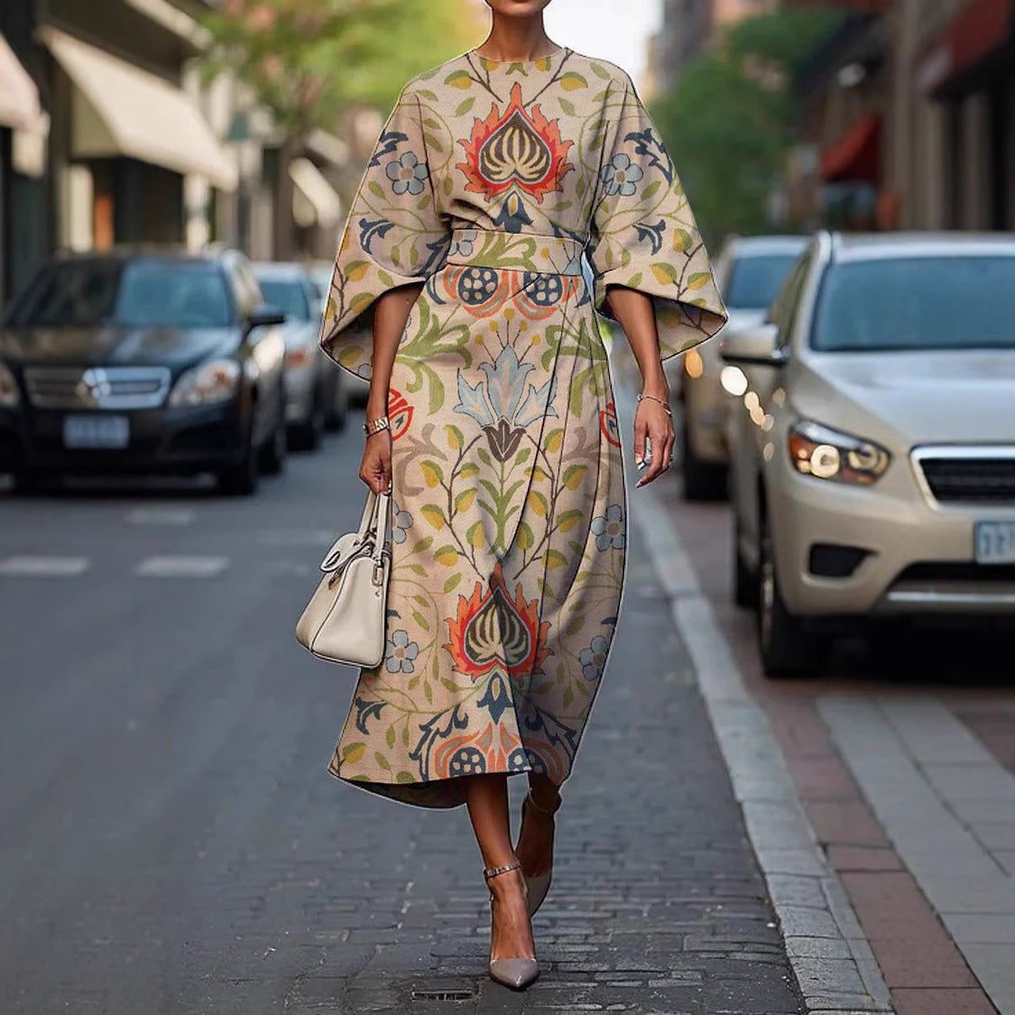 Zoraida - Stylish Batwing Sleeve Long Dress – view 3