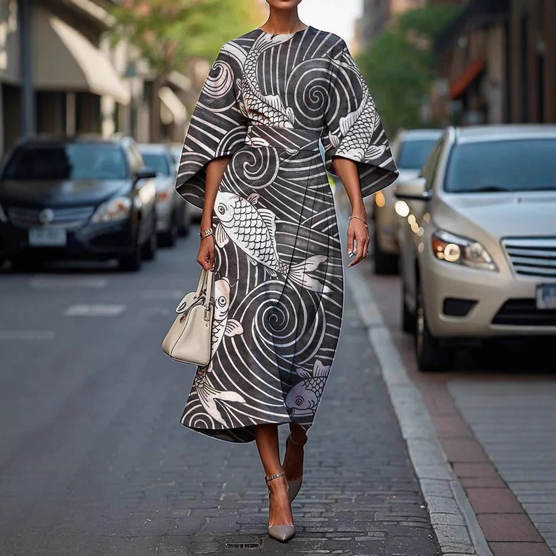 Zoraida - Stylish Batwing Sleeve Long Dress – view 4